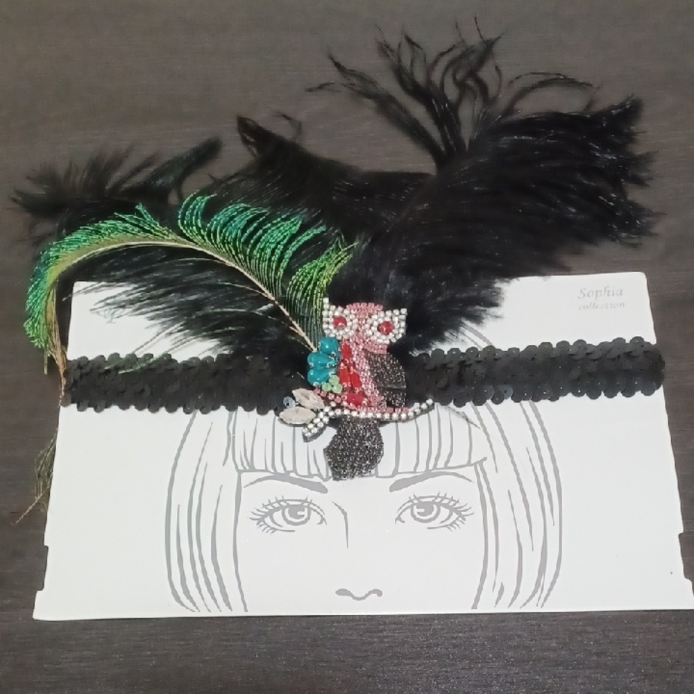 Elegant Black and Green Feathered Headband